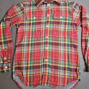 POLO Ralph Lauren Shirt Mens Small Red Plaid Southwest Aztec Patchwork Embroider